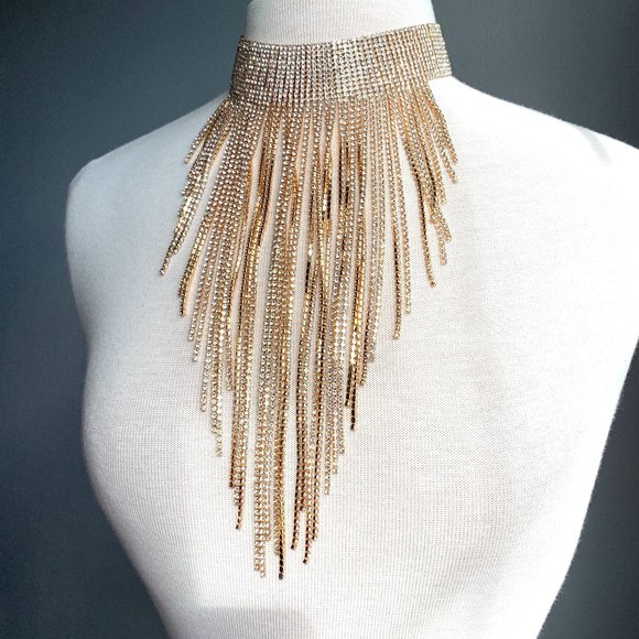 NEW ~ Anthropologie Crystal Waterfall Choker Necklace - Picture 1 of 16